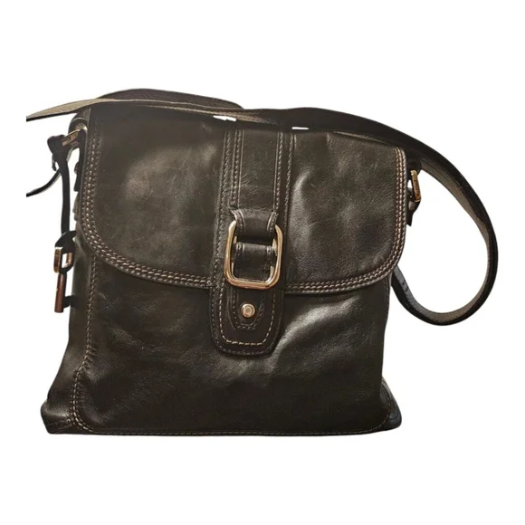Women's Vintage Fossil Leather Crossbody Bag Black - Picture 2 of 16